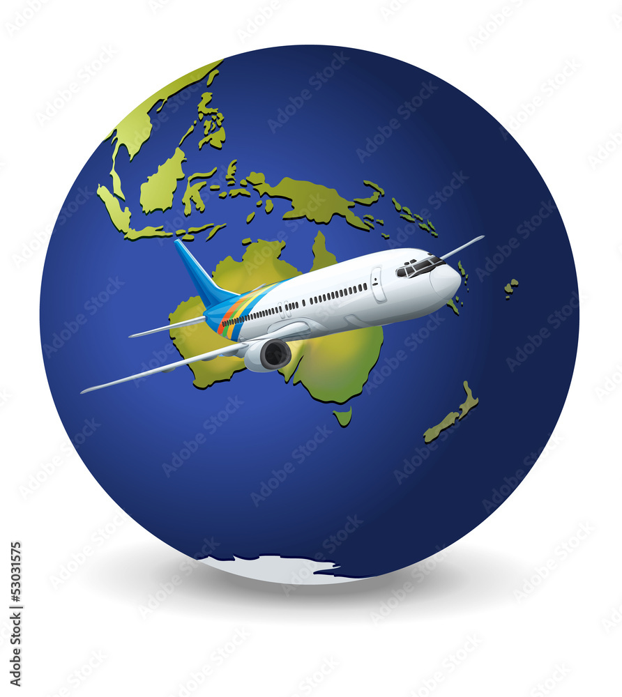 Earth globe and airplane