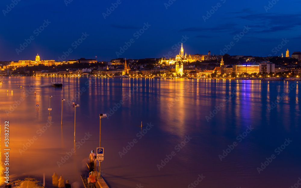 Flooded embankment in Budapest, Hungary