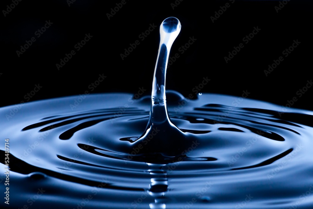 Water splash and drop, dark blue