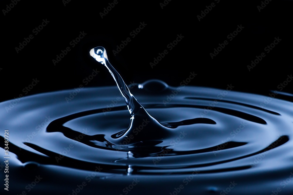 Water splash and drop, dark blue