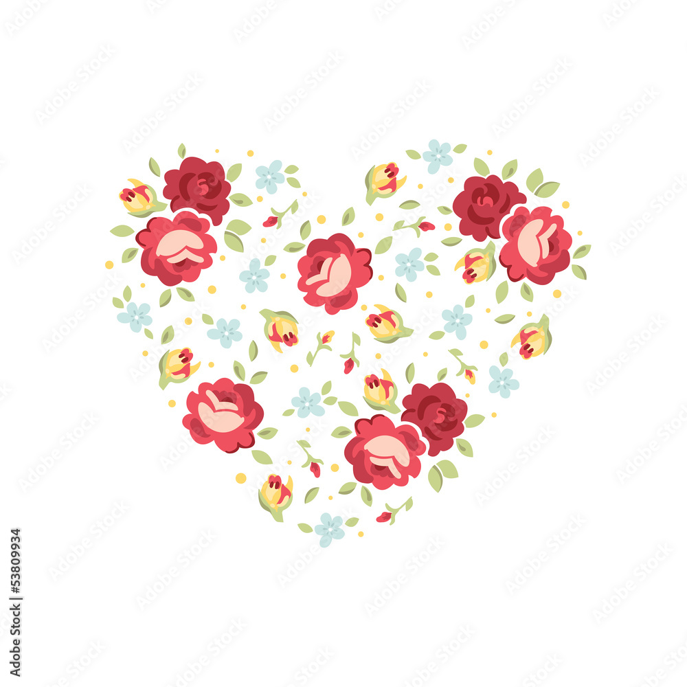 Vector heart of flowers, template for wedding invitations