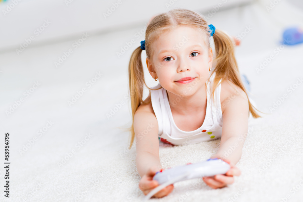 girl playing on a game console