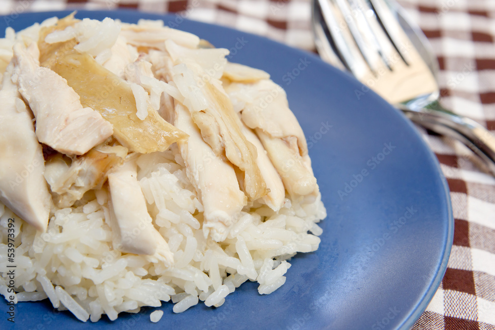 Thai food gourmet steamed chicken with rice (Khao mun kai)