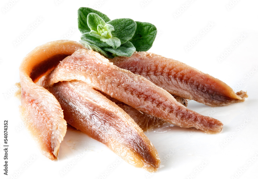 anchovies on white with oregano