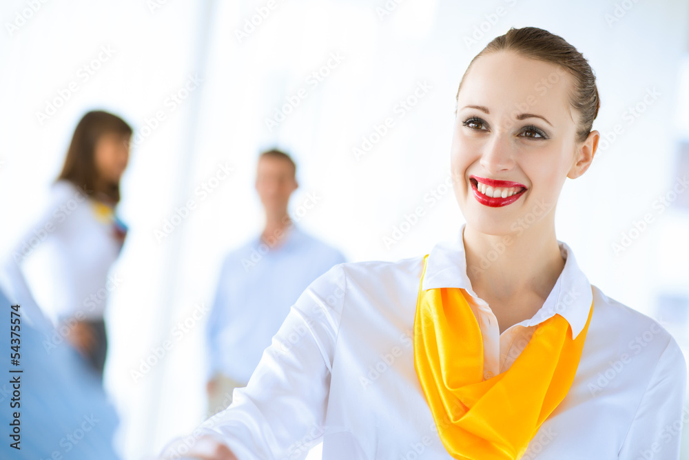 business woman shaking hands with a client