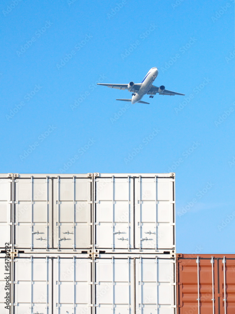 Containers shipping and airplane