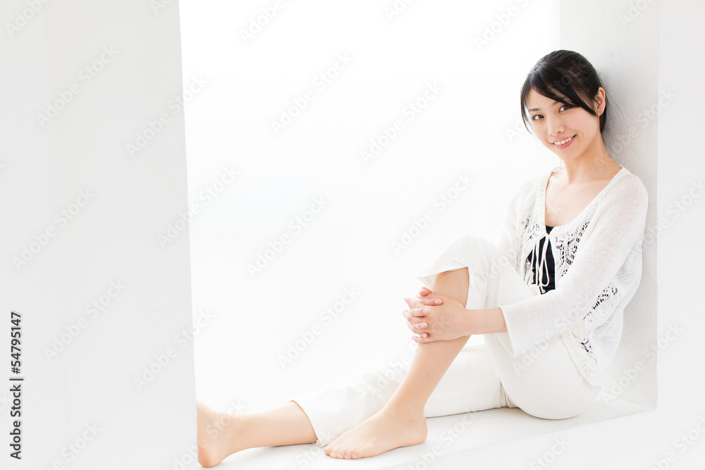 attractive asian woman relaxing