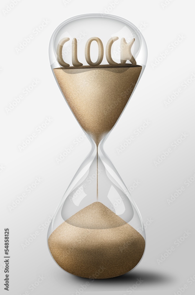 Hourglass with Clock made of sand. Concept of time passing