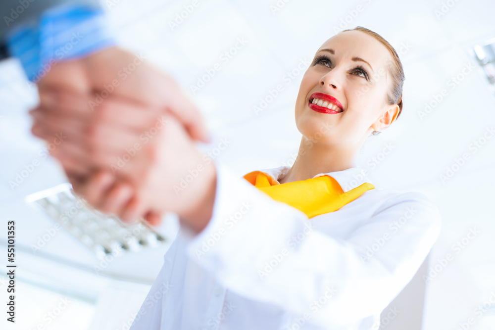 business woman shaking hands with a client