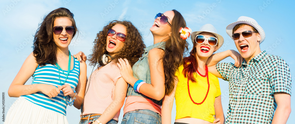 group of young people wearing sunglasses and hat