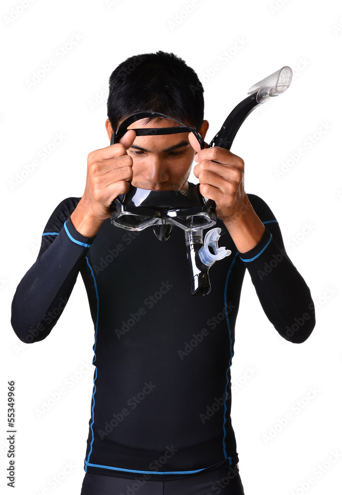 man with snorkeling equipment isolated