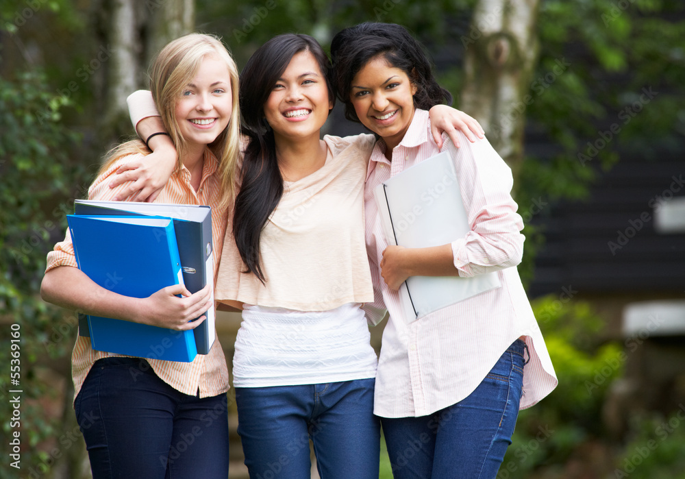 Group Of Female Teenage Students Outdoors