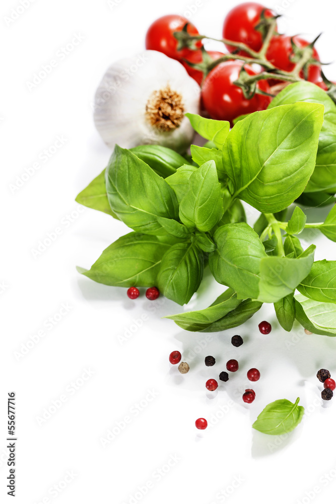 basil and fresh vegetables