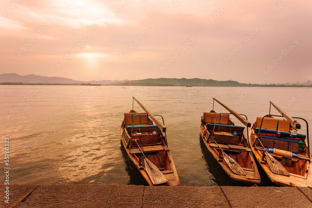 landscape of west lake with sunset