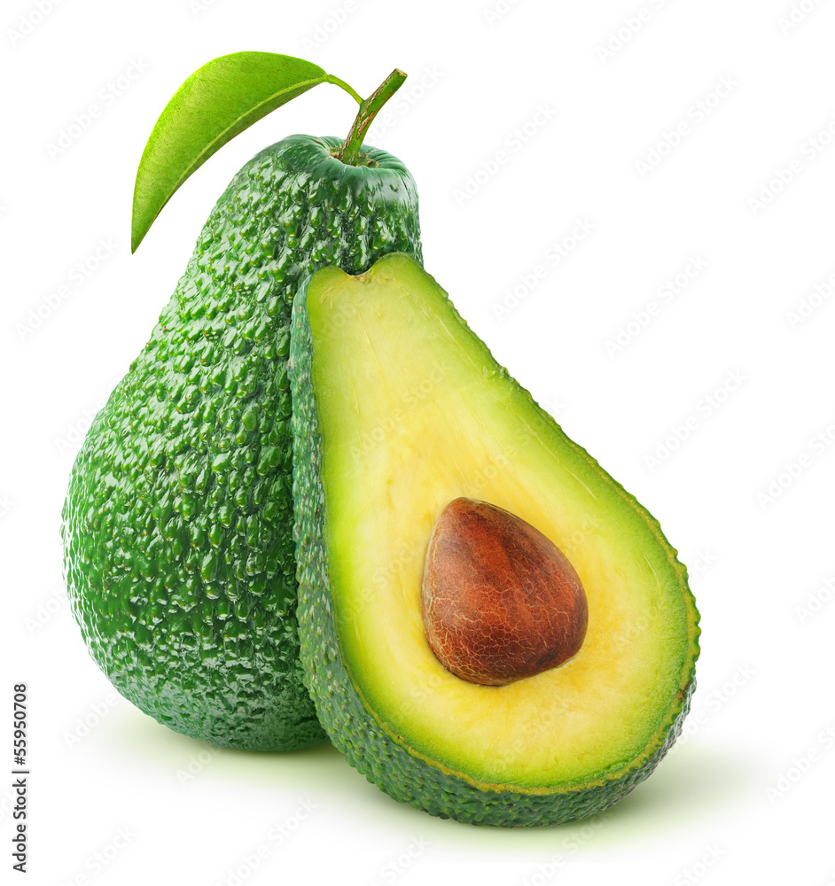 Isolated avocado. Cut avocado fruit isolated on white background