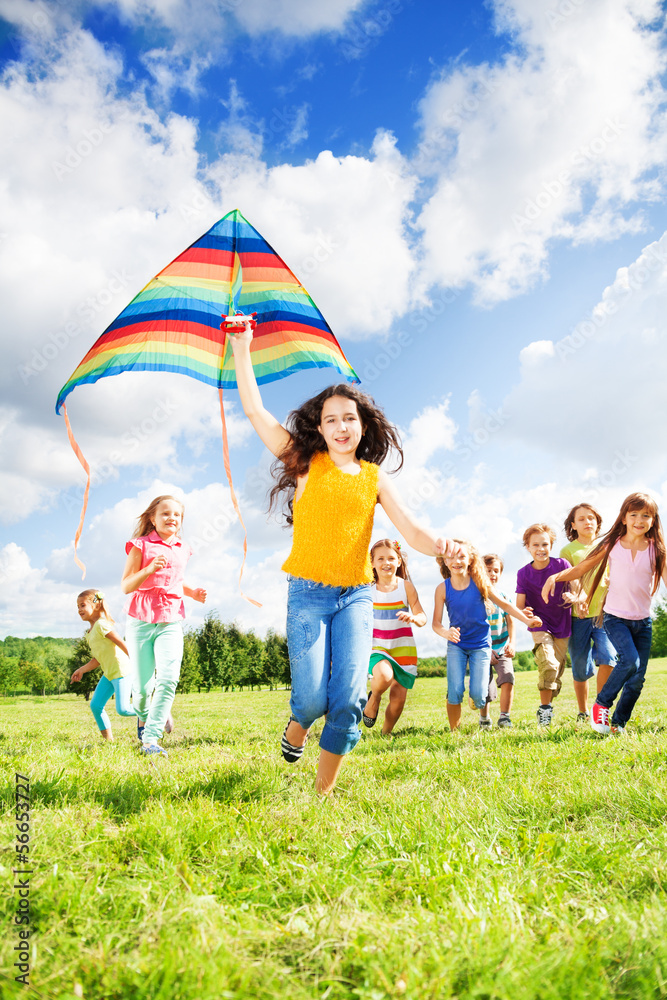 Large group of kids running