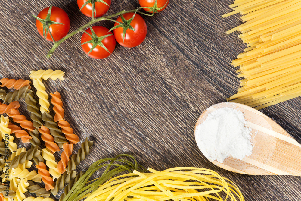 pasta, tomatoes and flour on the spoon