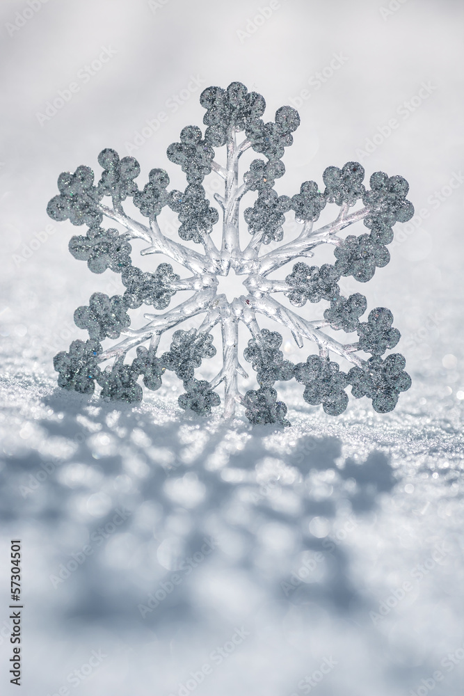 Silver Christmas decoration on snow