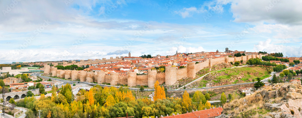 Panoramic view of the old city of Avila, Castilla y Leon, Spain