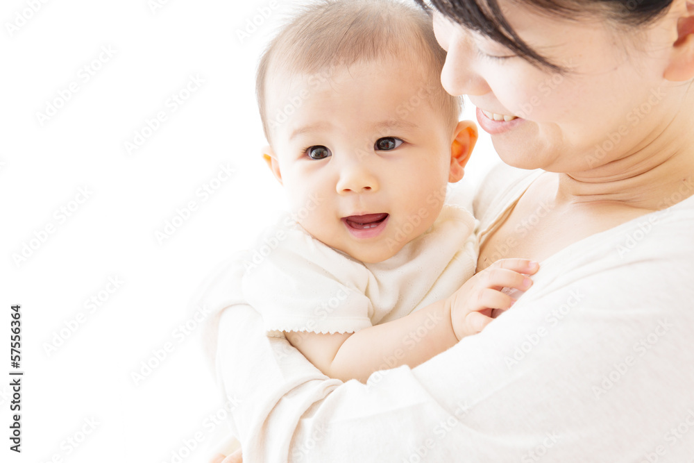 young asian mother and baby