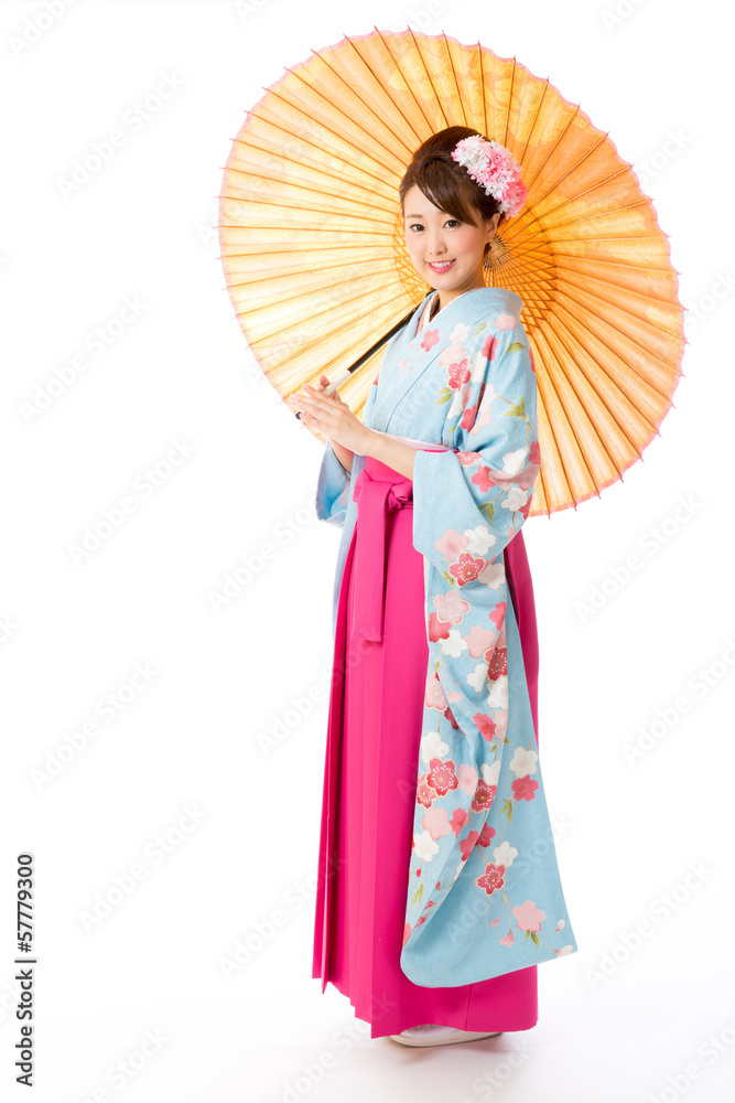 japanese traditional woman on white background