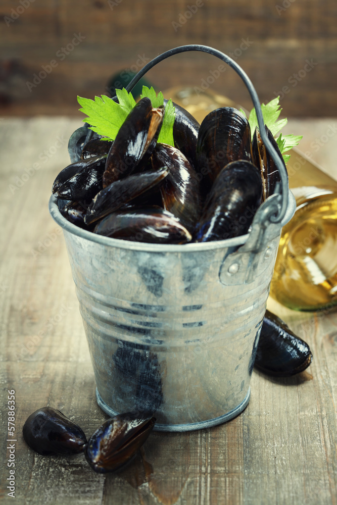 Fresh  mussels ready for cooking