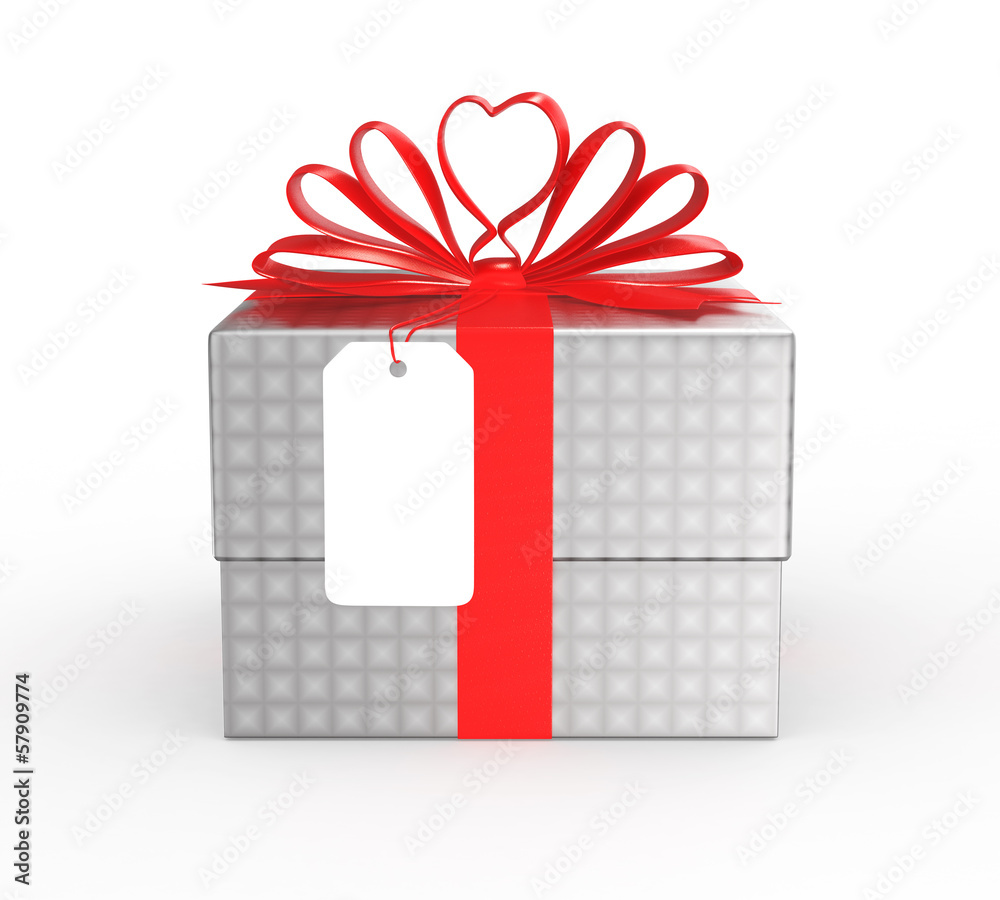 Gray gift box wrapped with red ribbon, clipping path available