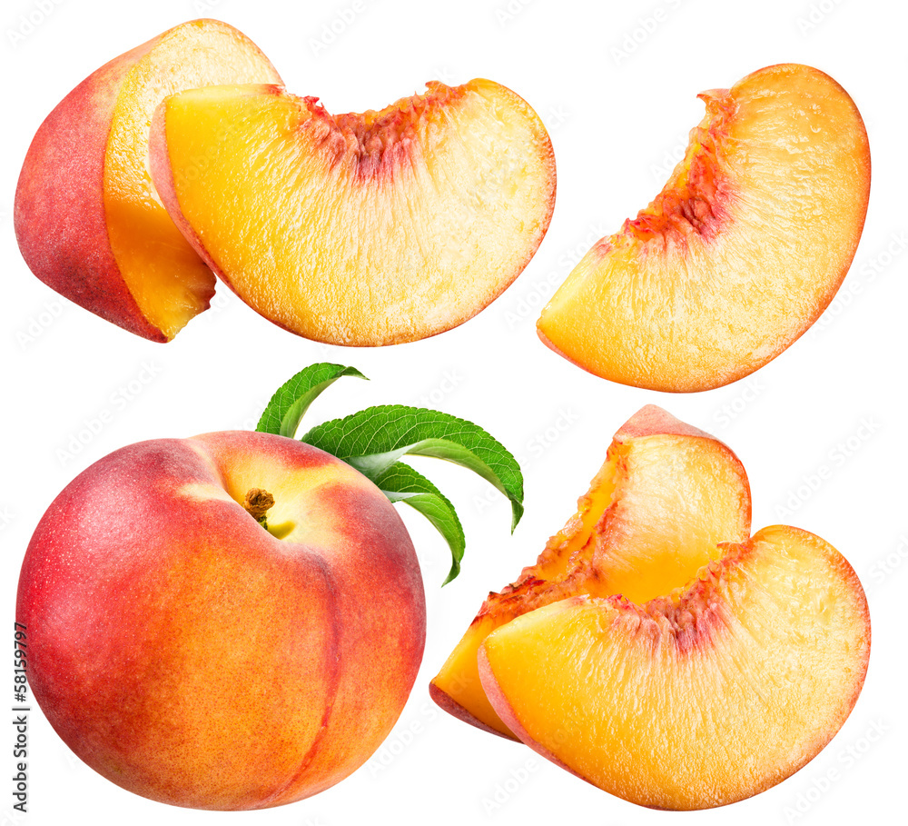 Peach and Slice isolated on white background