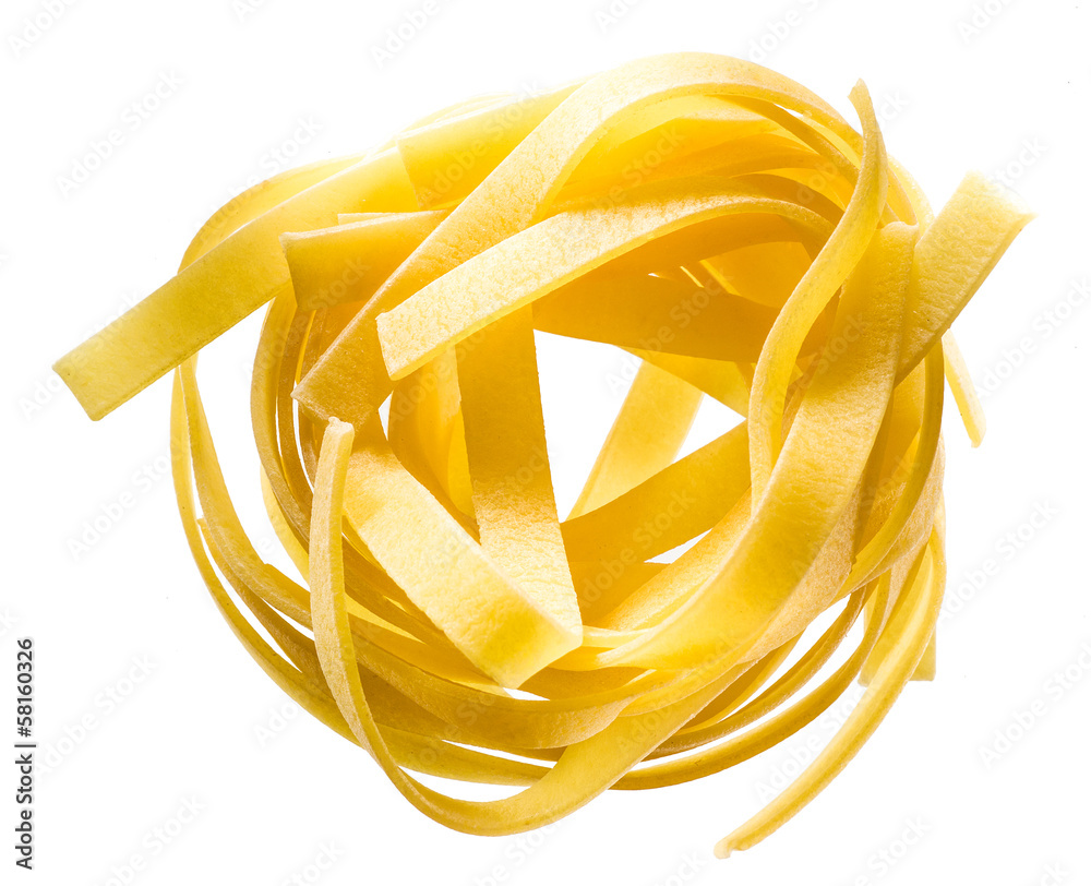 Italian pasta fettuccine nest isolated on white background