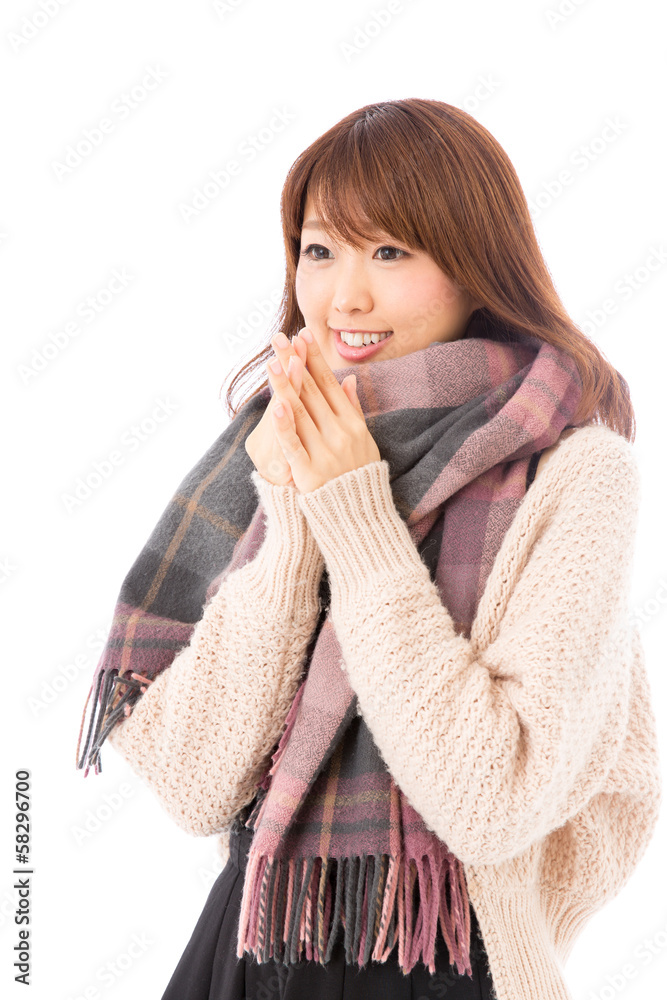 fashionable young asian woman on white background