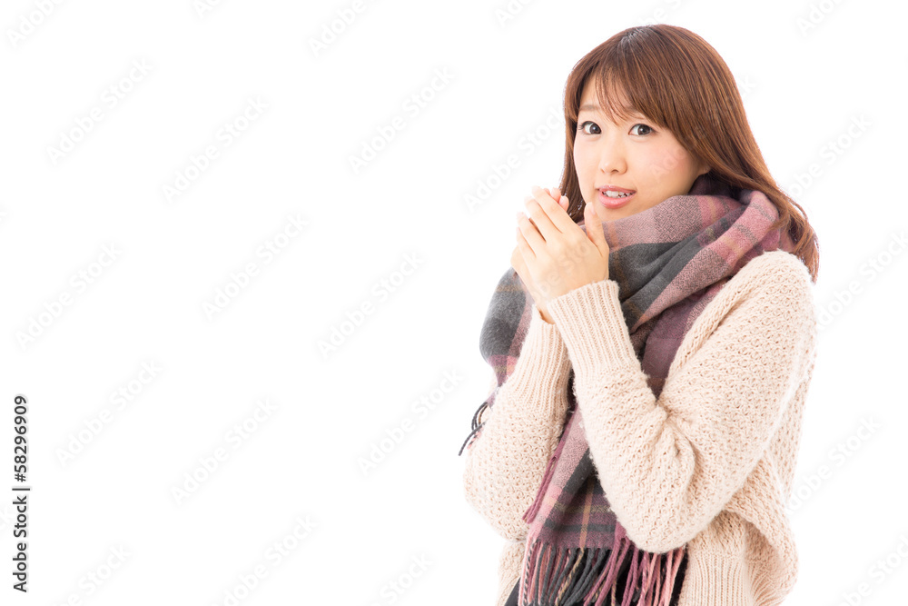 fashionable young asian woman on white background