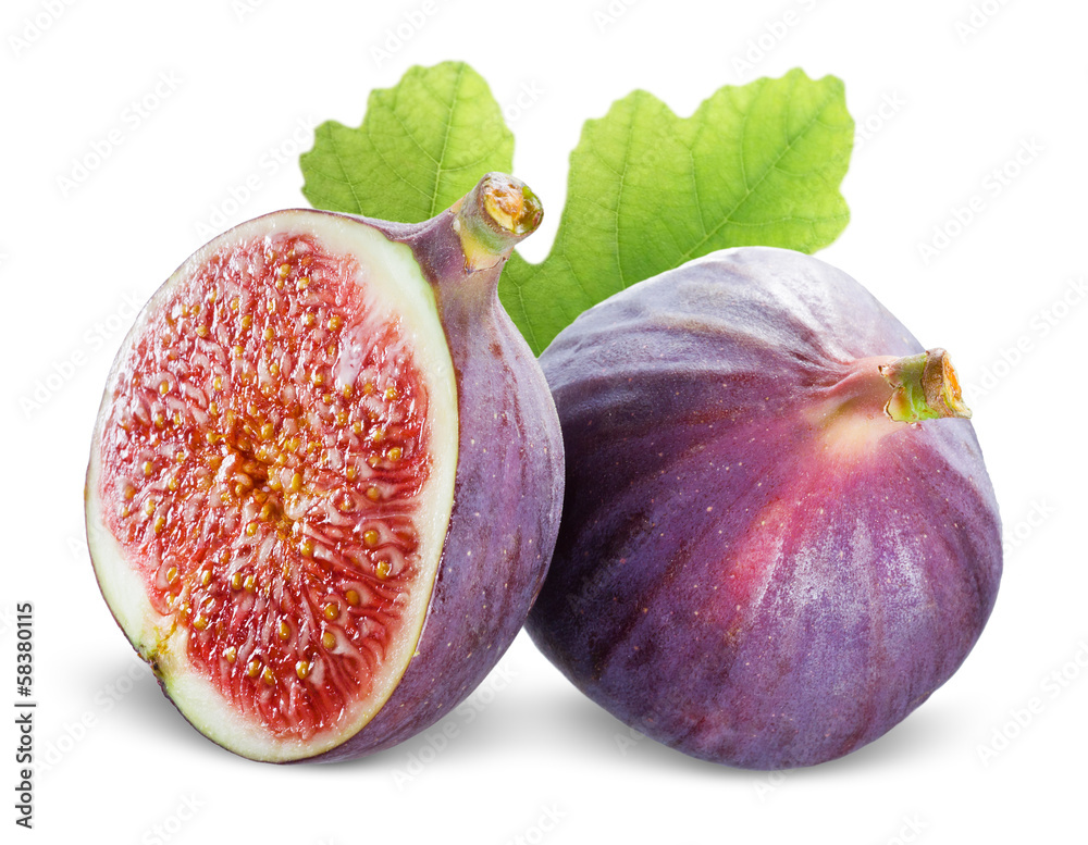 Figs with leaves on a white background