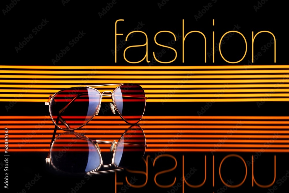 Fashion and sunglasses poster colorful lines black background