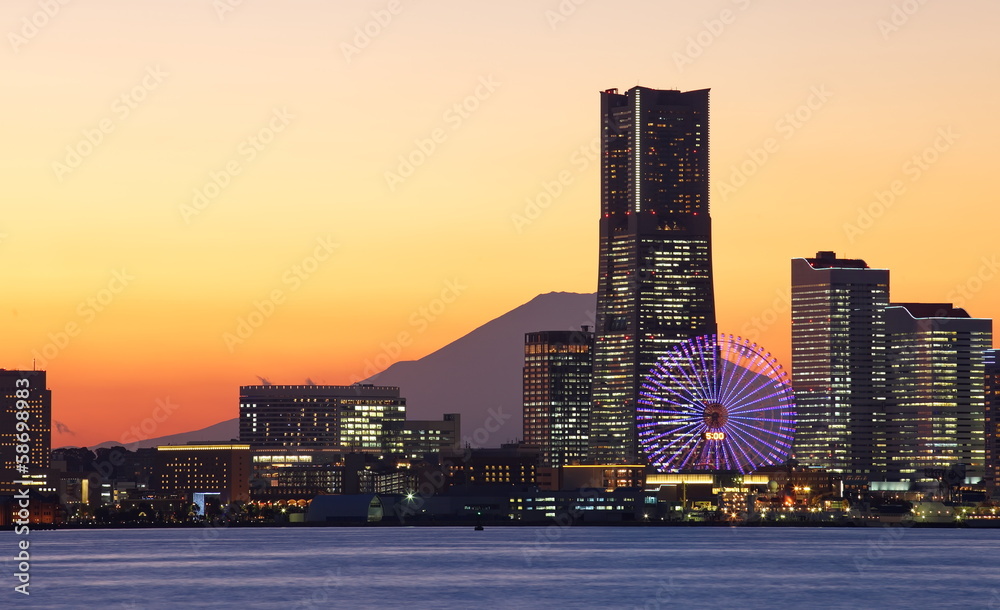 Yokohama city over the Mt  Fuji