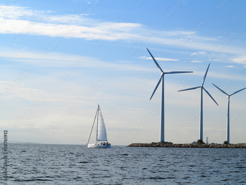 wind turbines power generator farm in sea