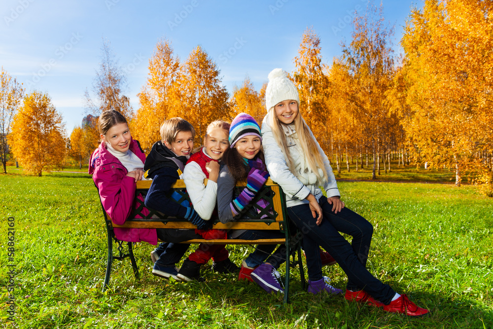 School children on the bench