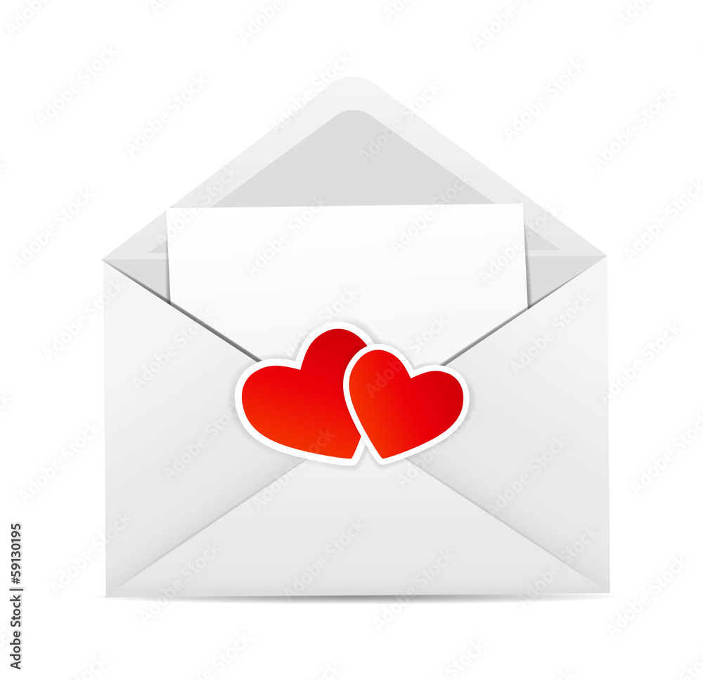 Valentine`s Day Card with Envelope and Heart Vector Illustration