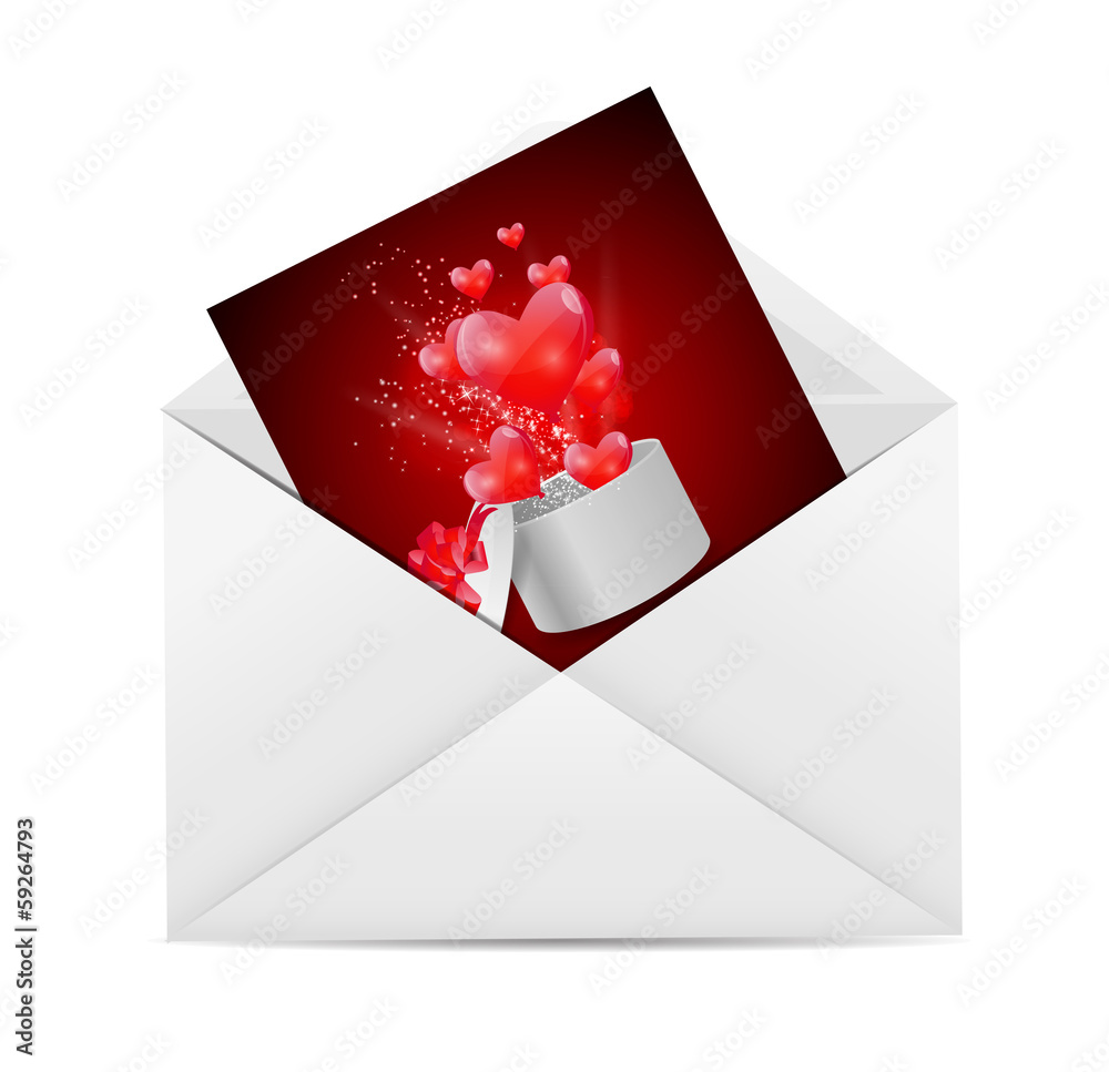 Valentine`s Day Card with Envelope and Heart Vector Illustration