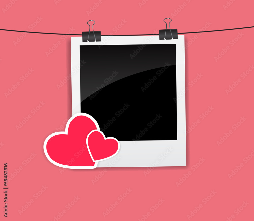 Valentine`s Day Photo Card with Heart Vector Illustration