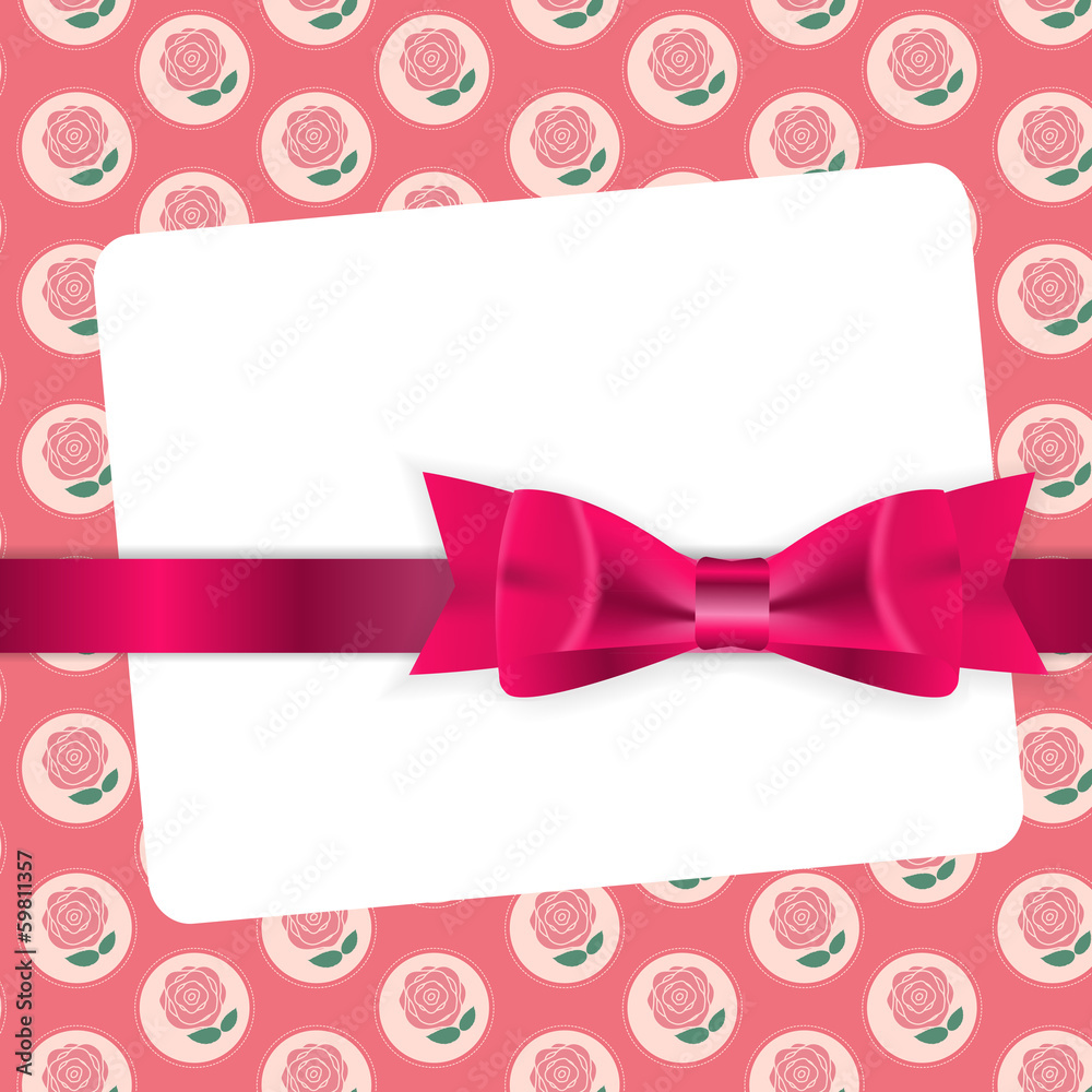 Valentine`s Day Card with Bow and Ribbon Vector Illustration