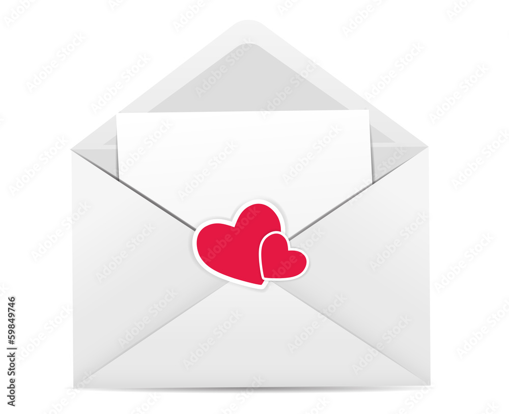 Valentine`s Day Card with Envelope, Heart and Rose Flower Vector