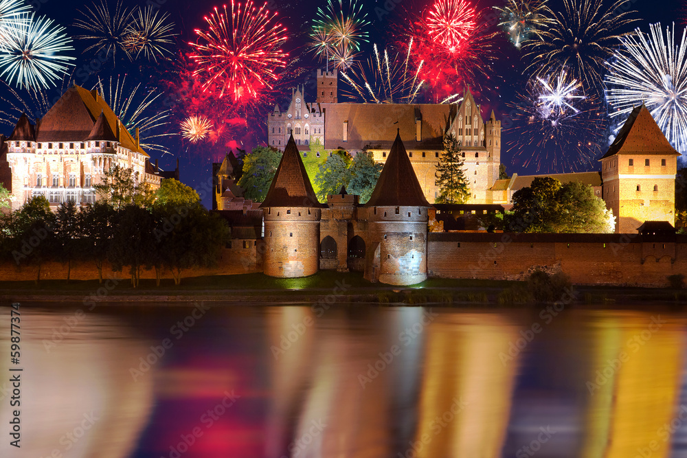 New Years firework display in Malbork, Poland