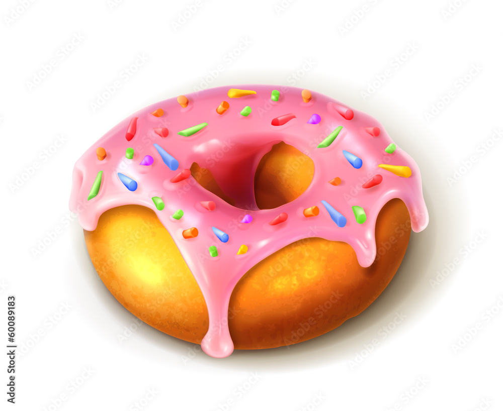 Glazed ring doughnut, detailed vector