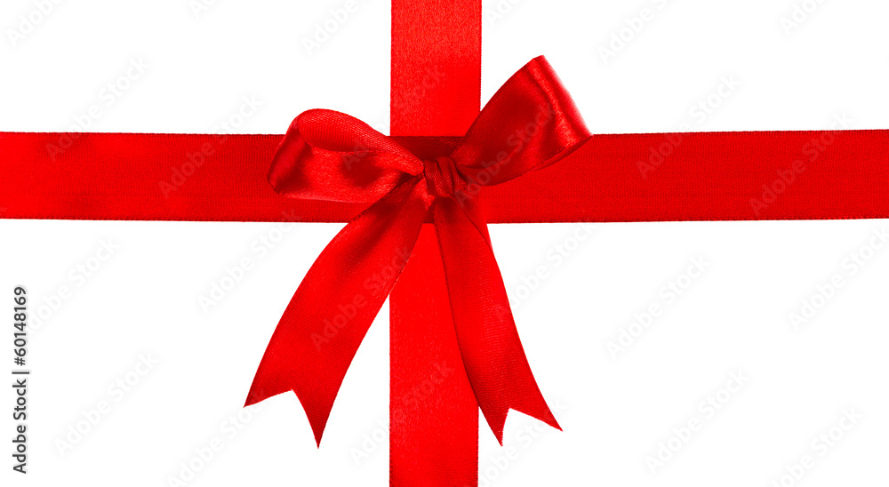 Shiny red ribbon on white background with copy space