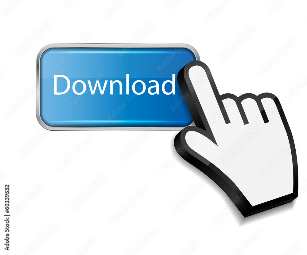 Mouse hand cursor on download button vector illustration