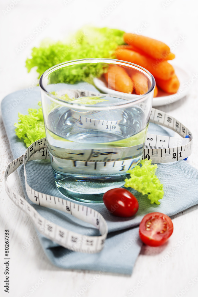 Fresh healthy vegetables and water