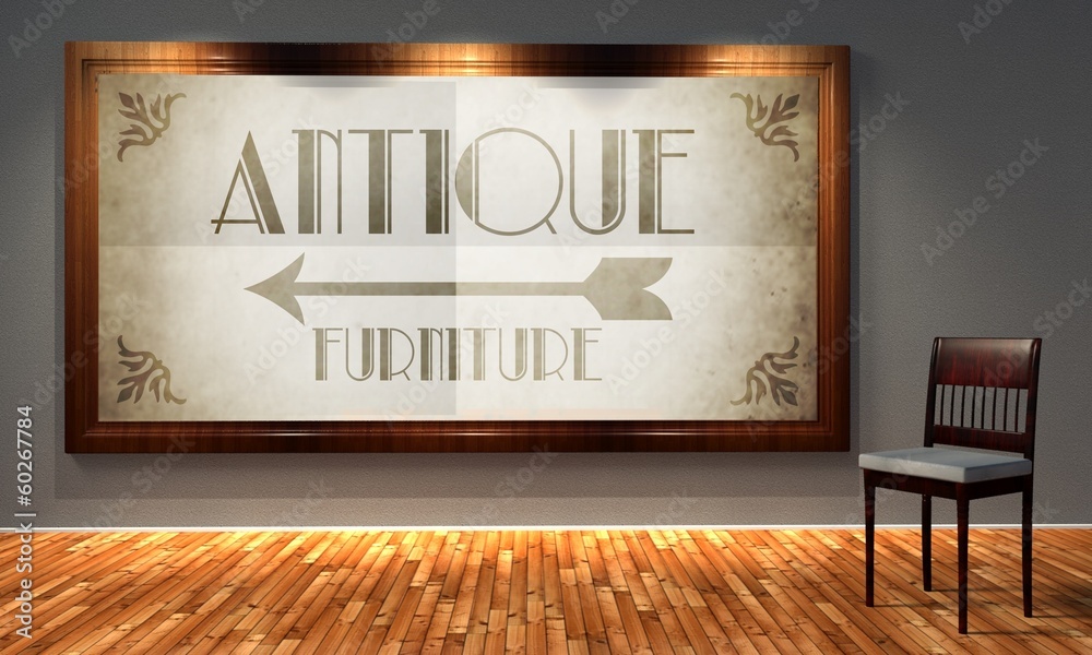 Antique furniture vintage sign, retro interior