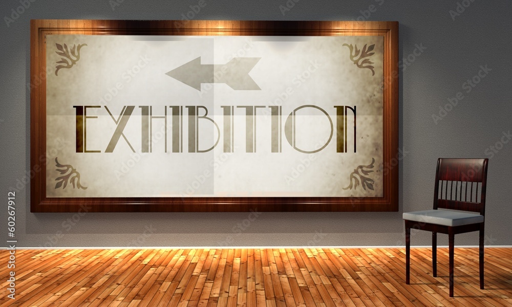 Exhibition vintage direction sign in old fashioned frame