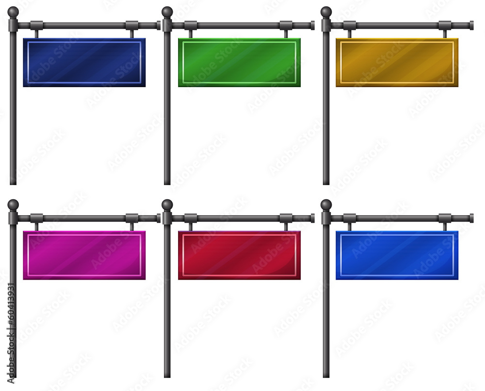 Six colorful signboards