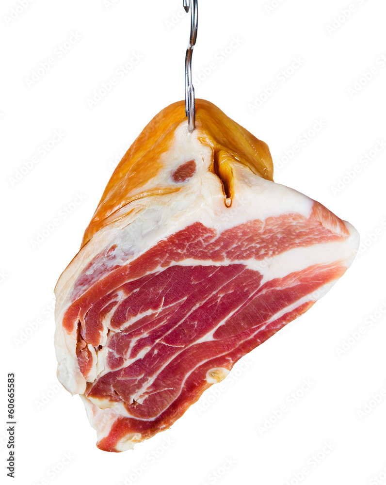 Jamon。肉挂在钩子上。隔离